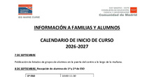Calendario Inicio de Curso 2026/2027 - IES Marie Curie