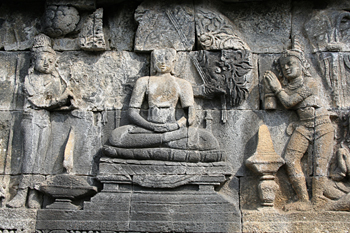 Detalle de relieves, Templo Borobudur, Jogyakarta, Indonesia