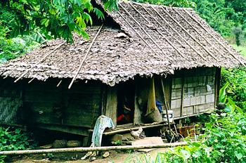 Casa de teca sobre pilares en jungla, Tailandia