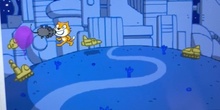 Programa con Scratch para mover los personajes y que interactúen cuando choquen con un efecto.
