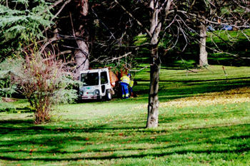 Trabajos de jardinería en un parque