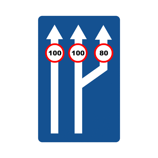 Paso de dos a tres carriles de circulación con especificación de