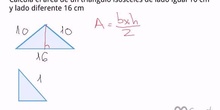 Cálculo del área de un triángulo isósceles por Pitágoras