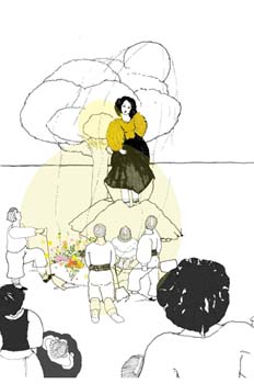 Cap. XIV. Marcela realizando un discurso de defensa