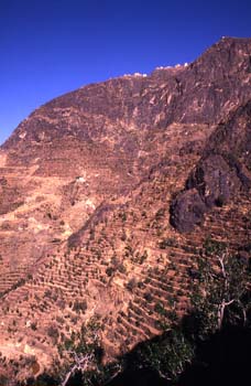 Vista de Shahara, en la cumbre de la montaña, Yemen