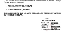 RESULTADOS ELECCIONES CONSEJO ESCOLAR SECTOR FAMILIAS