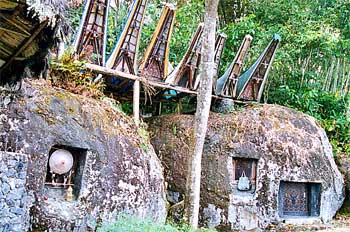 Panteones funerarios Toraja excavados en roca viva, Sulawesi, In