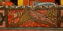 Detalle de pintura en alfarje. Pájaro con cabeza humana, Huesca