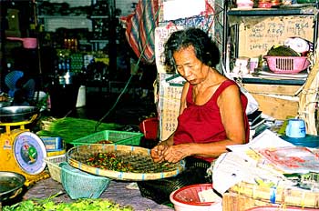 Mujer preparando comida, Tailandia