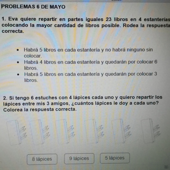 PROBLEMAS MATEMÁTICAS 6 DE MAYO