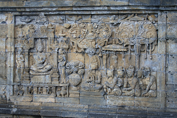 Detalle de relieves, Templo Borobudur, Jogyakarta, Indonesia