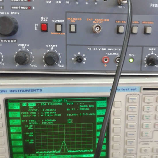 Portadora de 204 Mhz visualizada en analizador de espectros