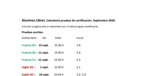 Exámenes libres septiembre 2020