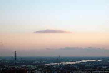Vista aérea de Pest al atardecer, Budapest, Hungría