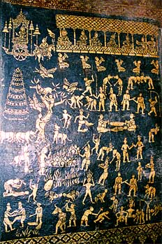 Detalle de decoración en interior de templo, Laos