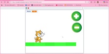 programa con Scratch y MochiCard, una animación de un corredor sobre una cinta transportadora modificando la velocidad de cambio de los disfraces