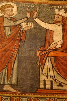 Pintura mural acusación contra San Juan por Domiciano, Huesca