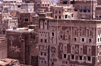 Edificaciones en la ciudad vieja de Sanaa, Yemen