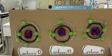 Maqueta de los isótopos del carbono según el modelo atómico de Bohr