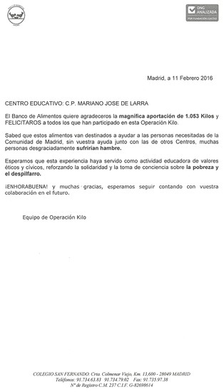 CERTIFICADO DE RECOGIDA DE ALIMENTOS