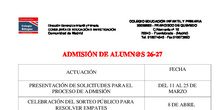 Calendario de actuación admisión