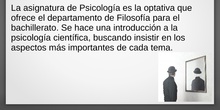 PRESENTACIÓN DE LA ASIGNATURA DE PSICOLOGÍA 2º BACH
