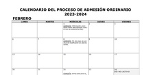 Calendario admisión