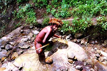 Constructor de arcos trabajando, Irian Jaya, Indonesia