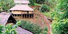 Casas sobre pilares en jungla, Tailandia