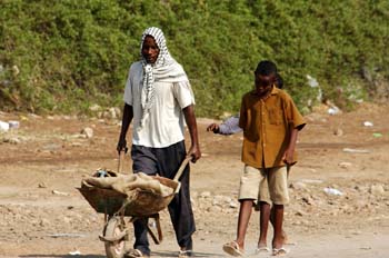 Hombre con carretilla, Rep. de Djibouti, áfrica