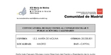 CONVOCATORIA DE ELECCIONES AL CONSEJO ESCOLAR IES MARÍA DE MOLINA 2018