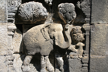 Detalle de relieves, Templo Borobudur, Jogyakarta, Indonesia