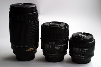 Objetivos 70-300, 60mm macro y 35mm