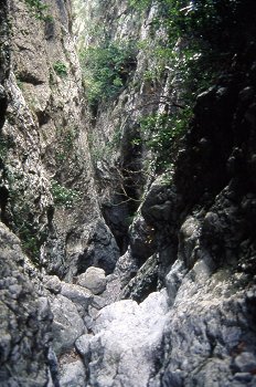 Lecho seco de un río entre rocas