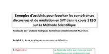Exemples d’activités pour favoriser les compétences discursives et de médiation en SVT dans le cours 1º ESO sur La Méthode Scientifique