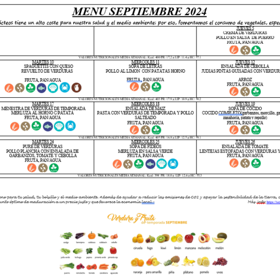 MENÚ SEPTIEMBRE