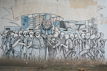 Pintada política en Bellas Artes, Jogyakarta, Indonesia