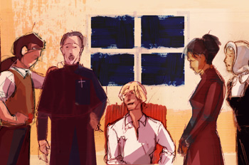 El barbero, el sacristán, el estudiante, Leonarda y Cristina