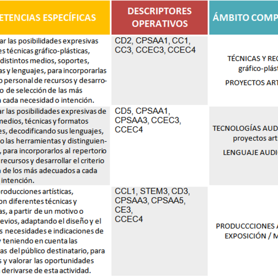 Competencias específicas / Ámbitos competenciales