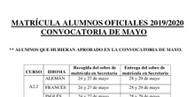 calendario matriculación alumnos oficiales mayo 2019