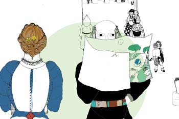 Cap. IX. Cervantes leyendo unos papeles en los que se representa