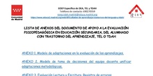 Lista de anexos evaluación psicopedagógica (E. Secundaria)