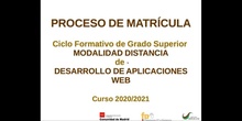 Proceso de matrícula educación a distancia Desarrollo de Aplicaciones Web (DAW)