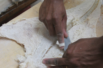 Cortando bacalao en el mercado de abastos de Sao Paulo, Brasil