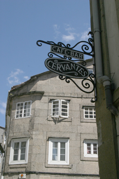 Cartel en la Plaza de Cervantes, Santiago de Compostela, La Coru