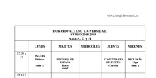 Horarios Acceso Universidad 2018-19