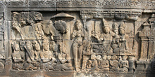 Detalle de relieves, Templo Borobudur, Jogyakarta, Indonesia