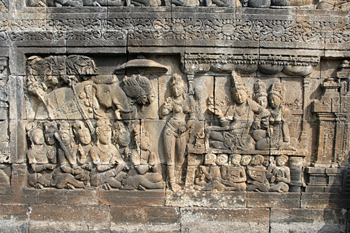 Detalle de relieves, Templo Borobudur, Jogyakarta, Indonesia