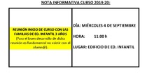 Reunión familias Educación Infantil 3 años curso 2019-2020