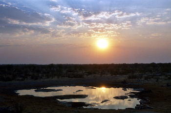 Atardecer en el Parque Nacional Etosha, Namibia